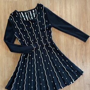 Papillon Blanc Black and White Long Sleeve Fit and Flare Dress